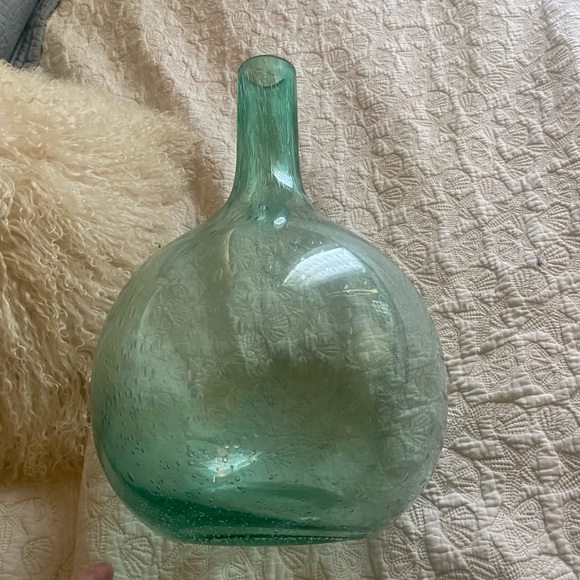 Blown glass vase- blue green w bubbles. Approx 16” tall  Nice coastal modern - Picture 5 of 5